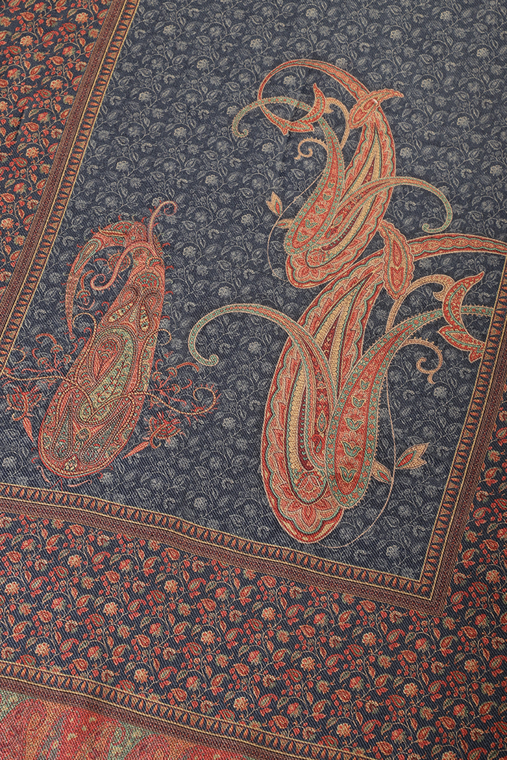 Navy Pashmina Floral Printed Unstitched Suit Material