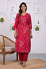 Fuchsia Pink Color Muslin Printed & Neck Embroidered Suit