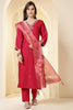 Fushia Pink Color Silk Suit Set With Neck Embroidered & Floral Printed Dupatta