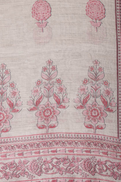Beige & Pink Floral Printed Unstitched Suit Fabric