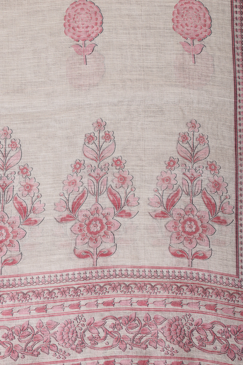 Beige & Pink Floral Printed Unstitched Suit Fabric