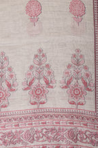Beige & Pink Floral Printed Unstitched Suit Fabric