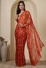Orange Chiffon Floral Zari Border & Floral Printed Saree