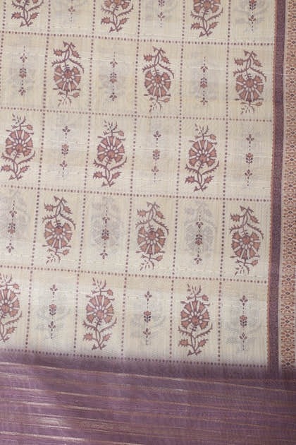 Beige & Mauve Chanderi Cotton Floral Printed And Neck Embroidered Unstitched Suit Material Unstitched Suit Fabric