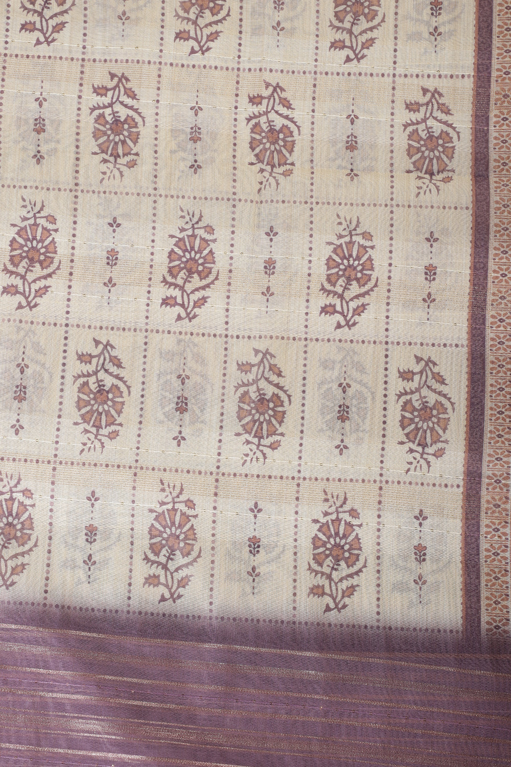 Beige & Mauve Chanderi Cotton Floral Printed And Neck Embroidered Unstitched Suit Material Unstitched Suit Fabric