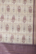 Beige & Mauve Chanderi Cotton Floral Printed And Neck Embroidered Unstitched Suit Material Unstitched Suit Fabric
