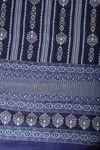 Blue And White Cotton Zari Border & Floral Block Print Unstitched Suit Material