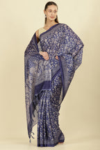 Indigo Kota Cotton Floral Jaal Printed Saree