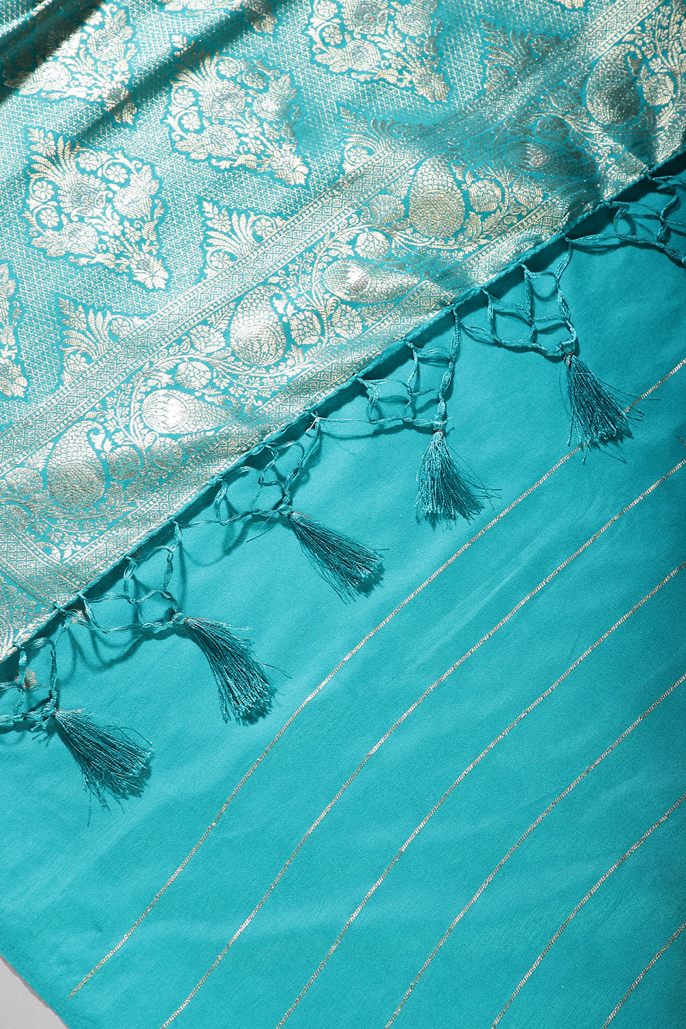 Teal Color Zari Woven South Silk Saree