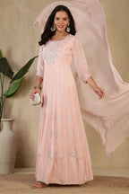 Baby Pink Embroidred Crepe Silk Anarkali Suit