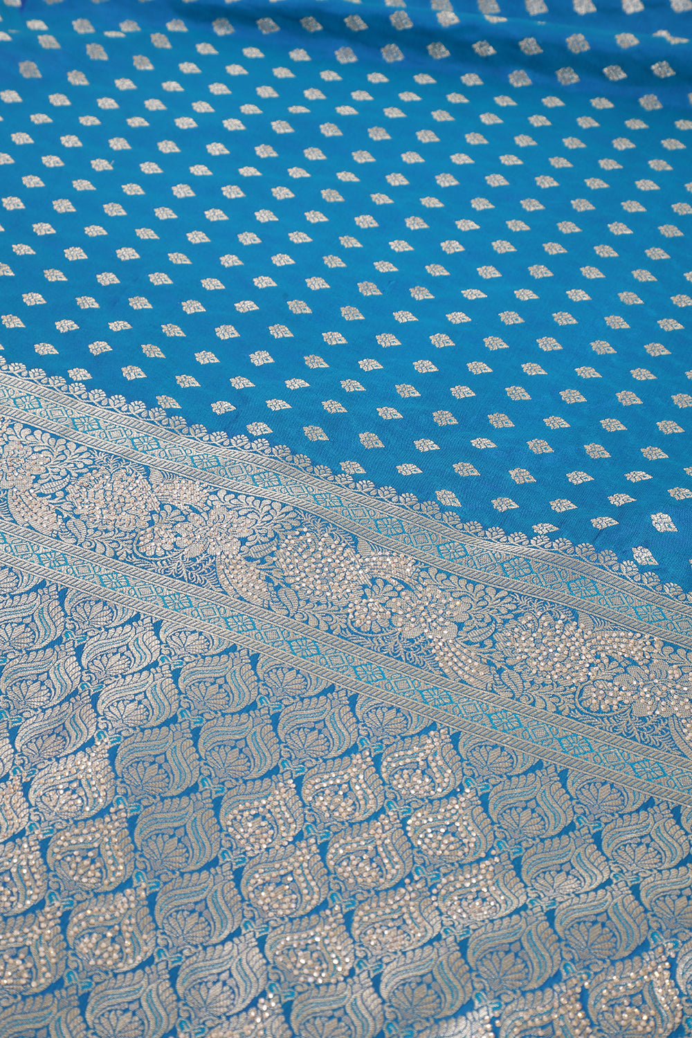 Blue Silk Zari Woven And Swaroski Work Saree