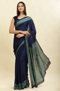 Navy Crepe Printed Saree
