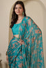 Turquoise  Chiffon Floral Zari Border & Floral Printed Saree