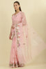 Pink Kota Cotton Floral Resham Embroidered And Zari Woven Saree