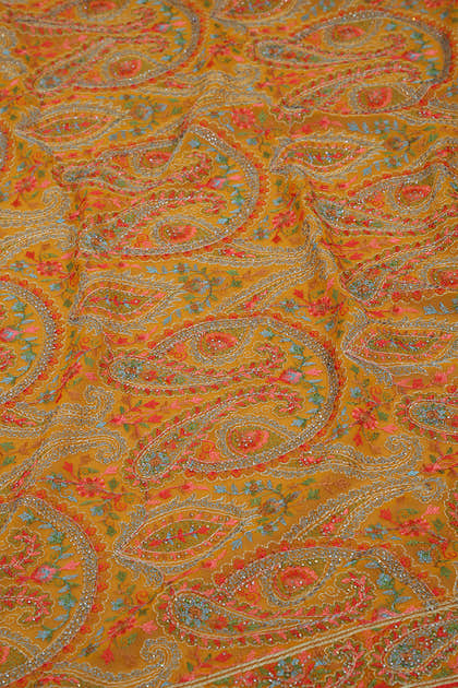 Mustard Georggette Resham Embroidered And Swaroski Work Saree