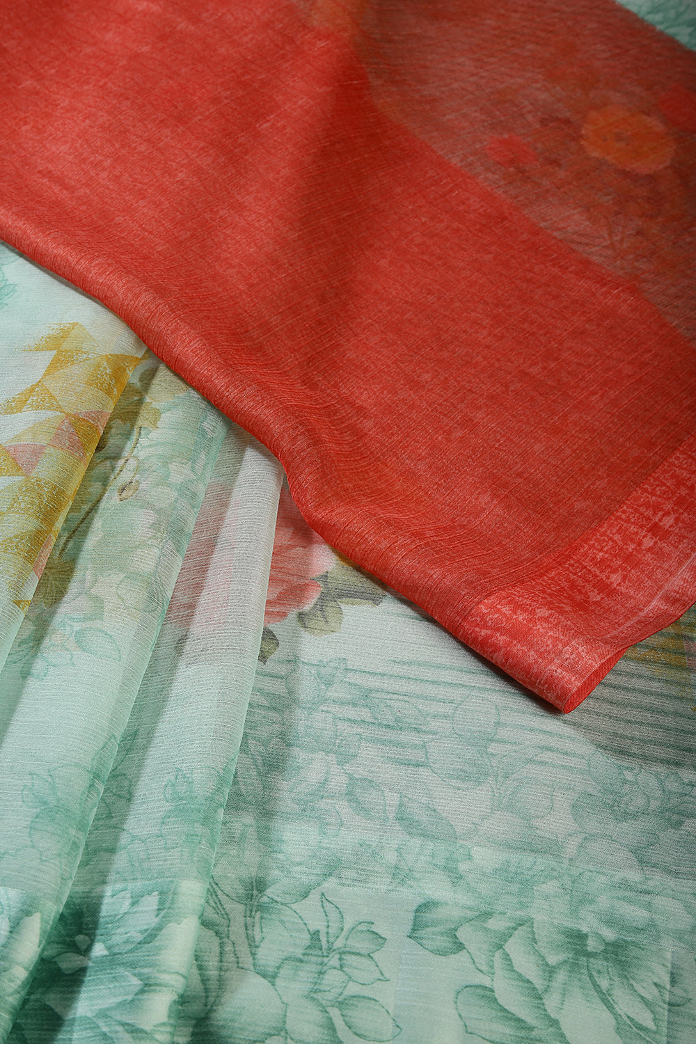 Mint Green Color Floral Printed Chiffon Saree
