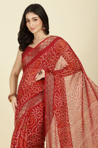 Maroon Color Chiffon Bandhani Printed Saree