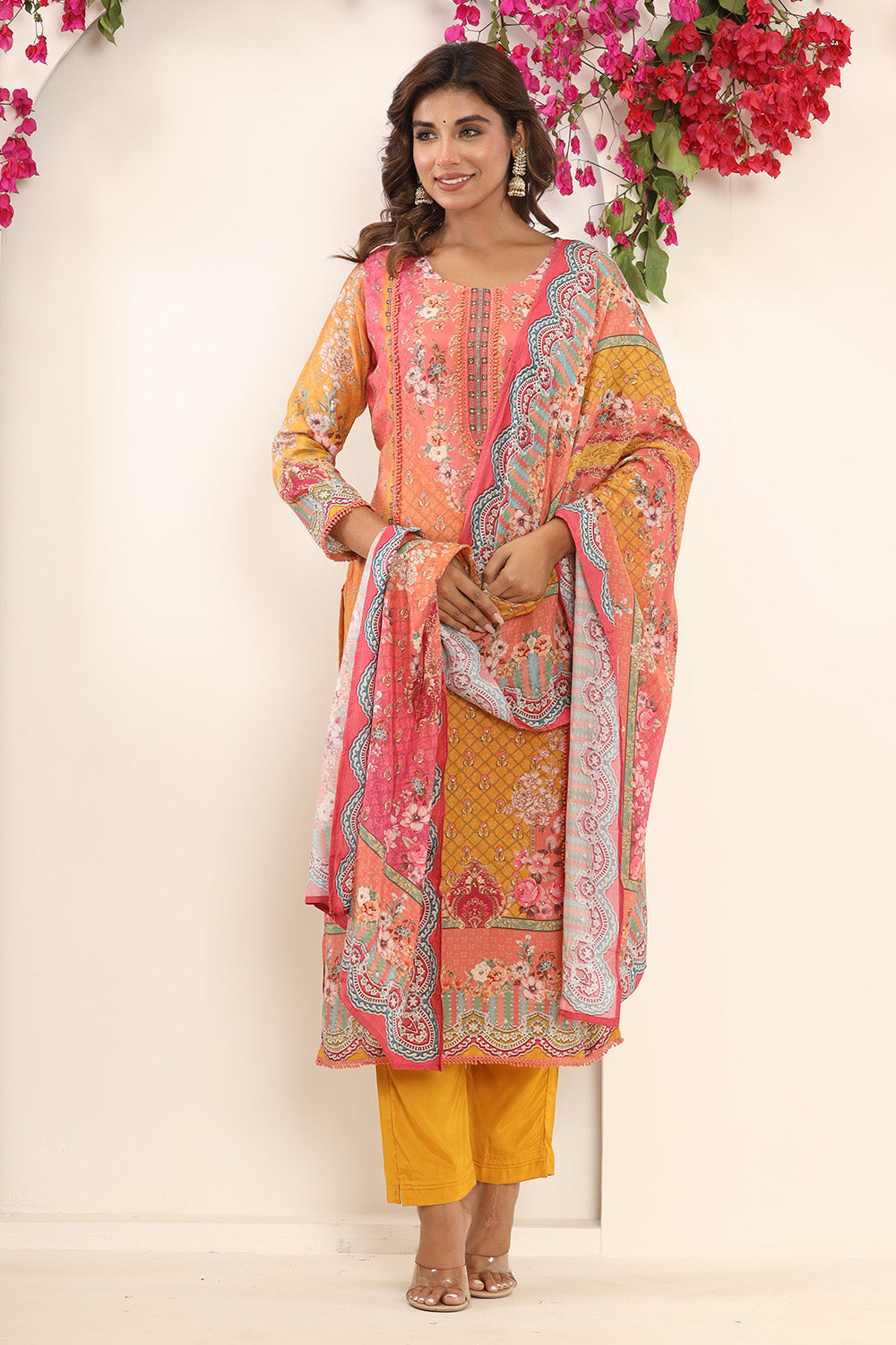 Mustard Color Muslin Printed Suit