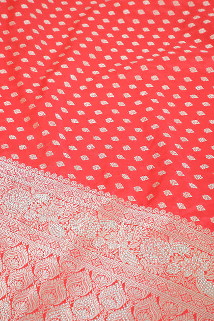 Red Silk Zari Woven And Swaroski Work Saree