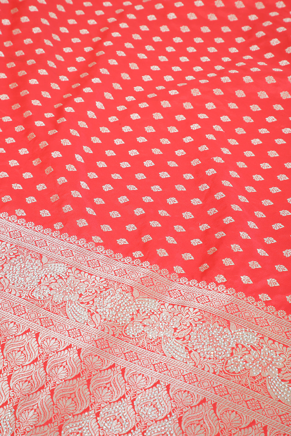 Red Silk Zari Woven And Swaroski Work Saree