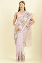 Mauve Kota Cotton Floral Resham Embroidered And Zari Woven Saree