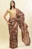 Brown Cotton Silk Floral Printed & Zari Border Saree