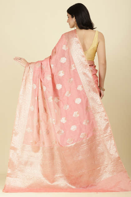 Peach Cotton Zari Woven Saree