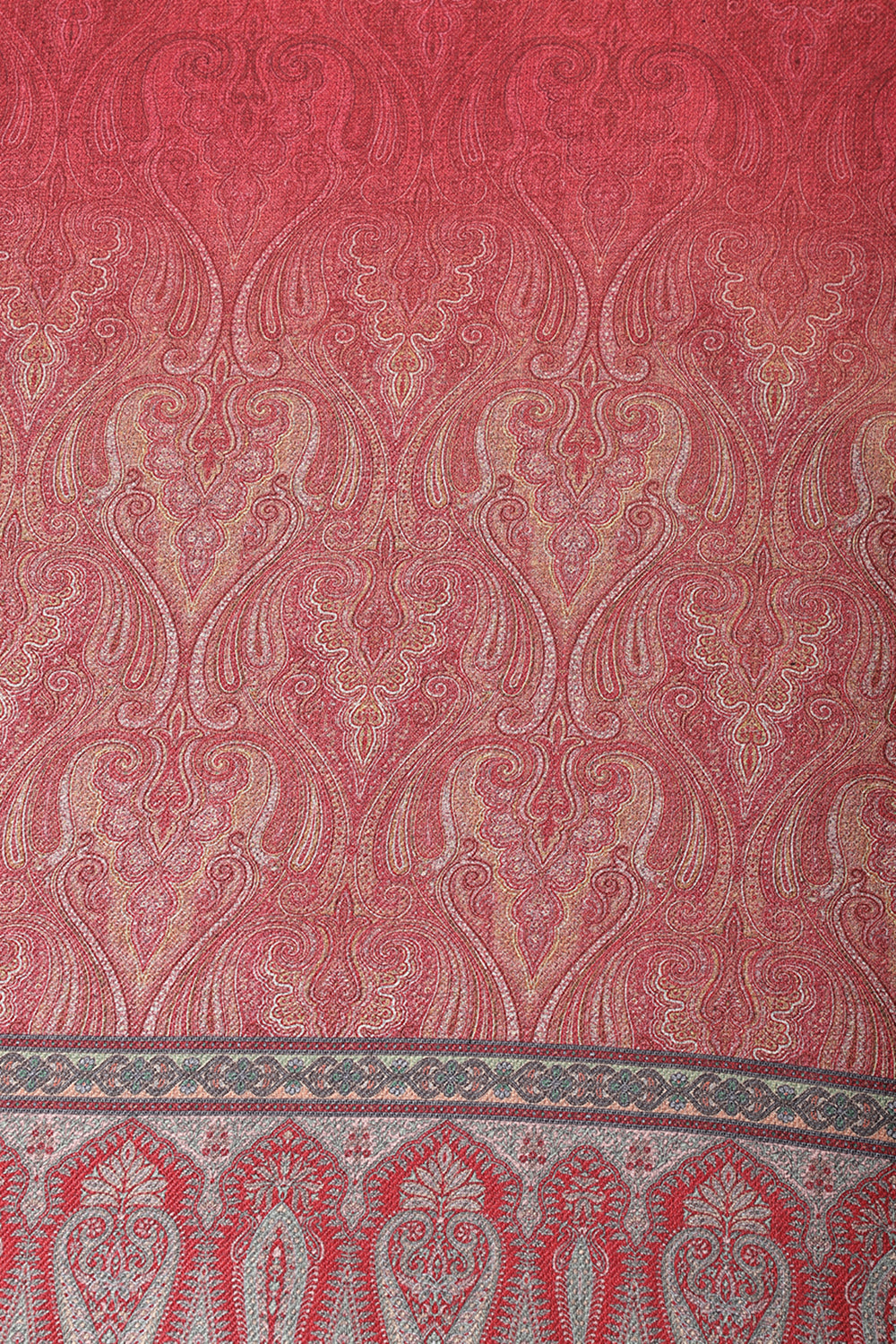 Maroon Pashmina Printed And Neck Embroidered Unstitched Suit Material