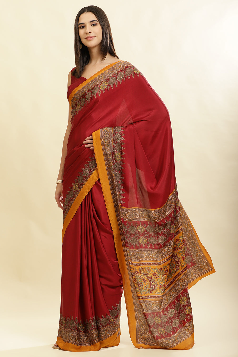 Maroon Crepe Printed Saree