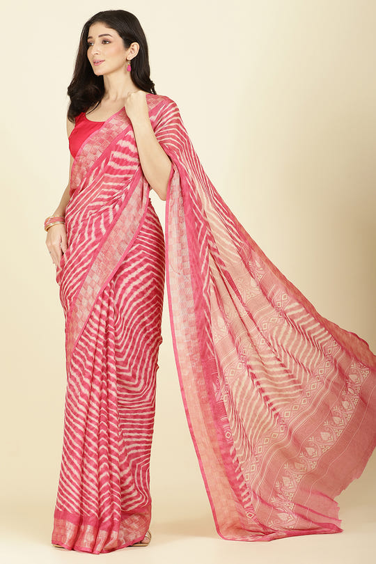 Coral Color Chiffon Leheriya Printed Saree
