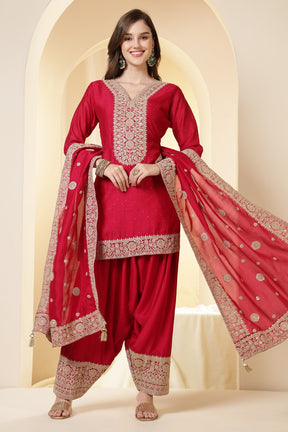Rani Silk Zari Embroidered Suit With Parsi Salwar