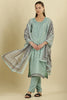 Mint Green Cotton Floral Printed And Neck-EmborideredUnstitched Suit Material