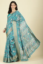 Teal Cotton Silk Printed Saree
