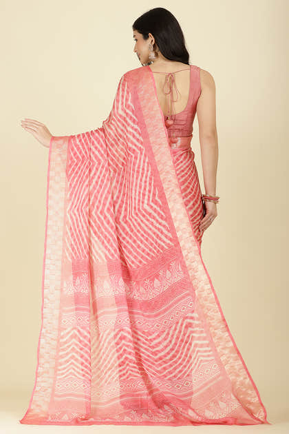 Pink Color Chiffon Leheriya Printed Saree