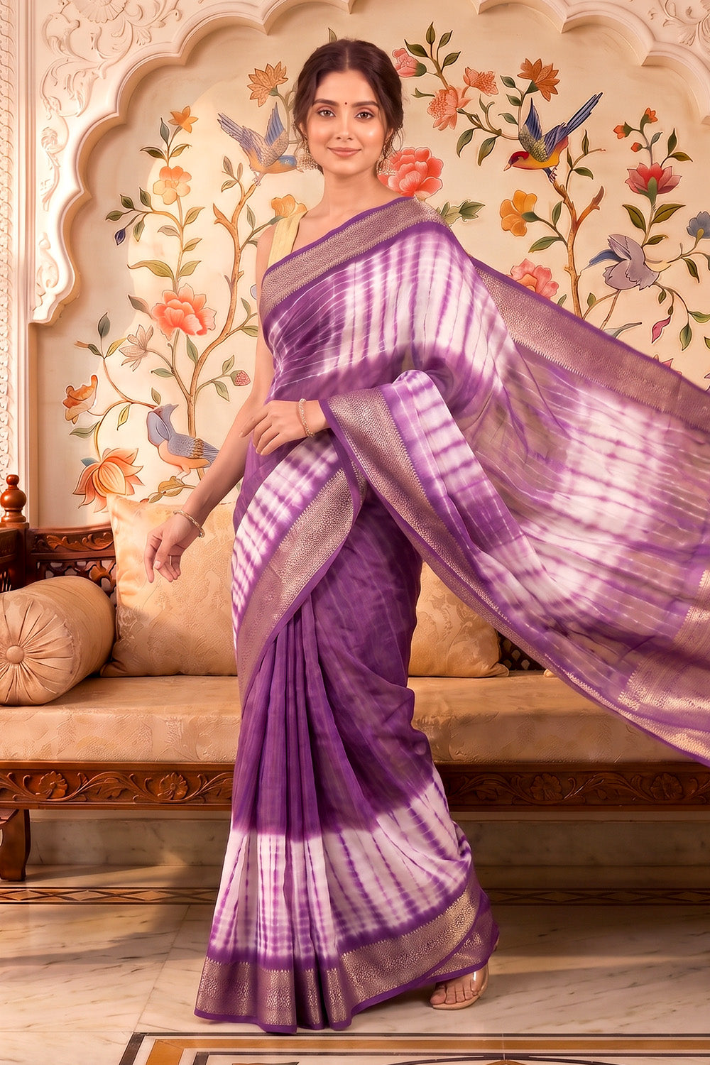 Purple Georgette Shibori Printed Saree