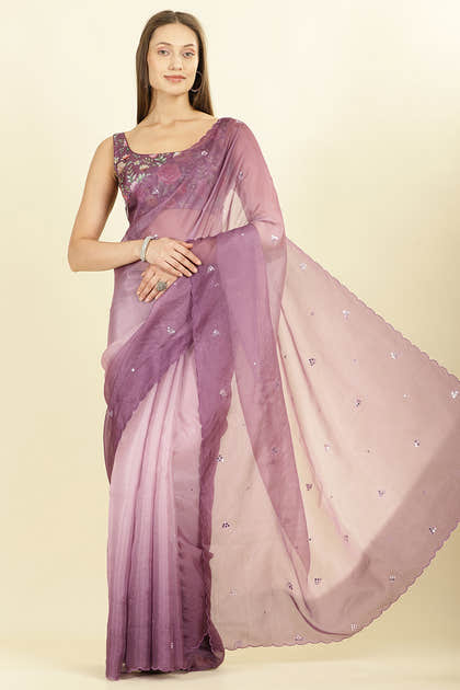Ombre Mauve Organza Saree With Mirror Work