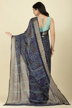 Navy Color Chiffon Bandhani Printed Saree