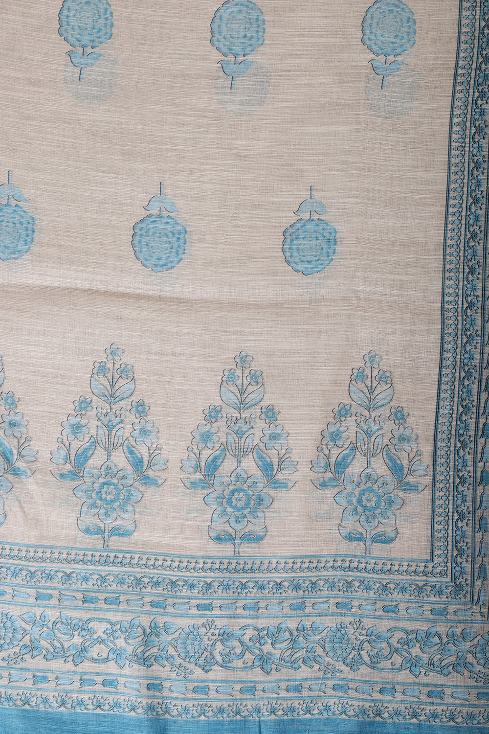 Beige & Blue Floral Printed Unstitched Suit Fabric