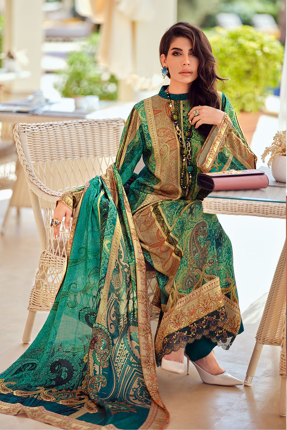 Bottle Green Color Muslin Printed Unstitched Suit Material