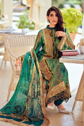 Bottle Green Color Muslin Printed Unstitched Suit Material