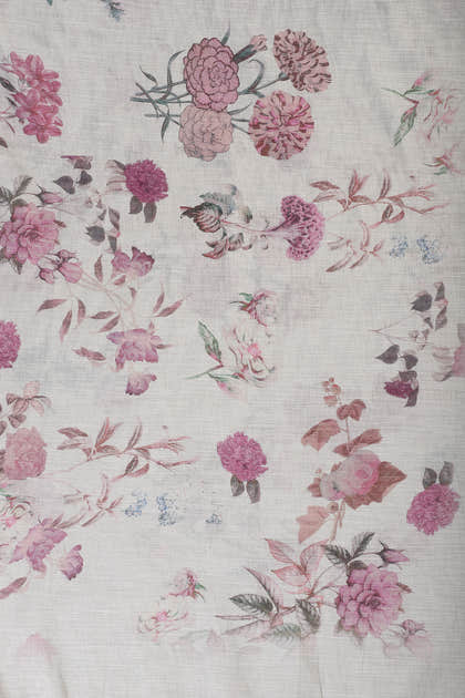 Cream & Pink Chanderi Cotton Floral Printed And Embroidered Unstitched Suit