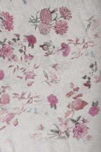 Cream & Pink Chanderi Cotton Floral Printed And Embroidered Unstitched Suit
