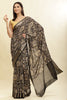Black Floral Printed & Zari Border Cotton Silk Saree