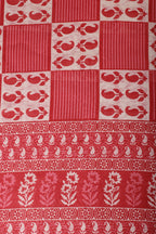 Cream & Red Cotton Dabu Block Print Unstitched Suit Material