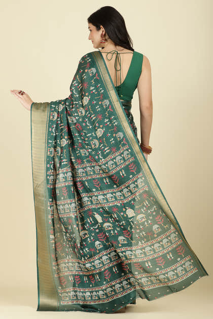 Green Cotton Silk Printed Saree