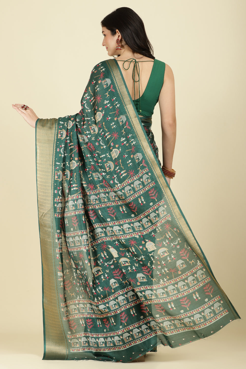 Green Cotton Silk Printed Saree