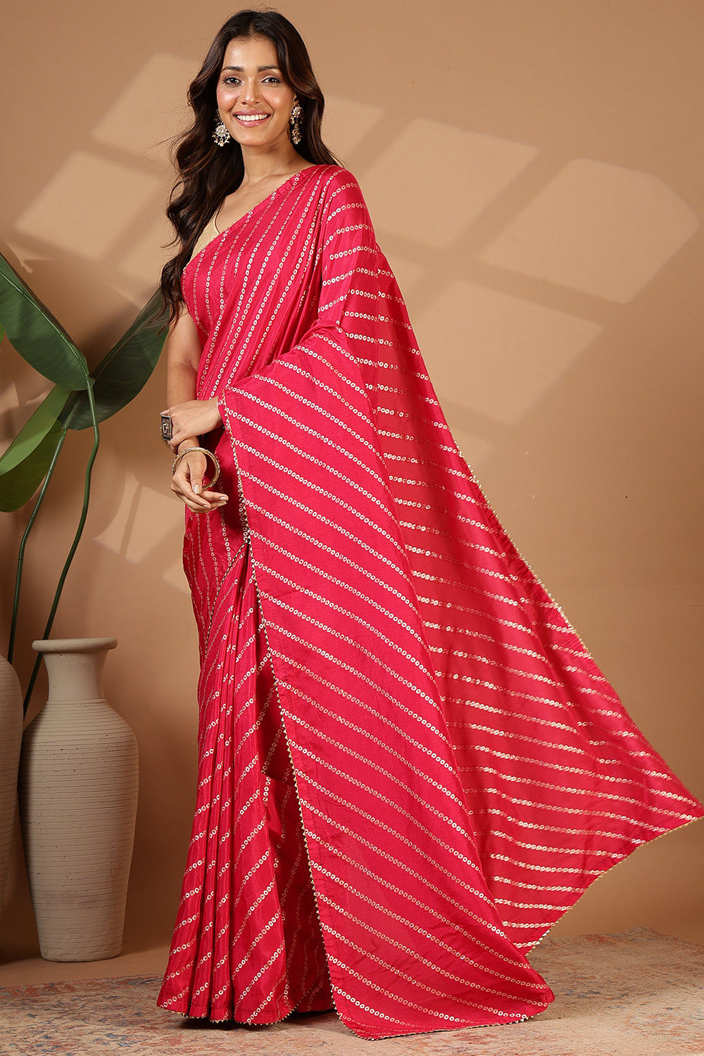 Rani Modal Silk Saree with Zari Pinstripes