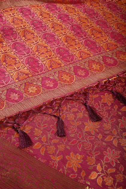 Burgundy Color Tussar Woven Silk Saree