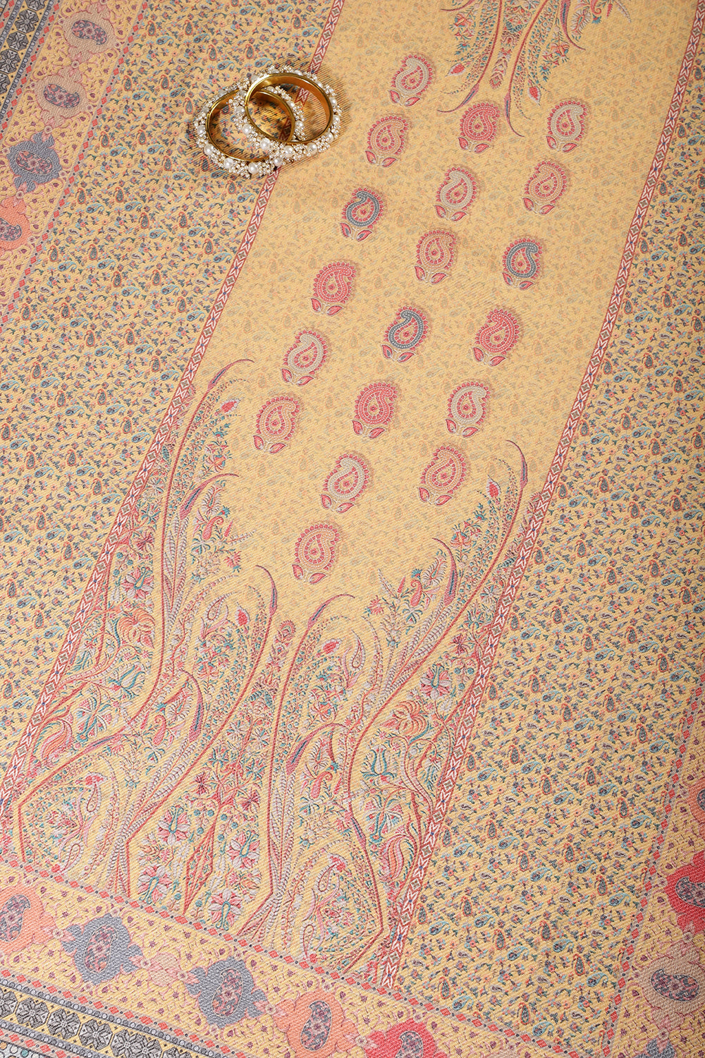 Pale Yellow Pashmina Floral Printed Unstitched Suit Fabric