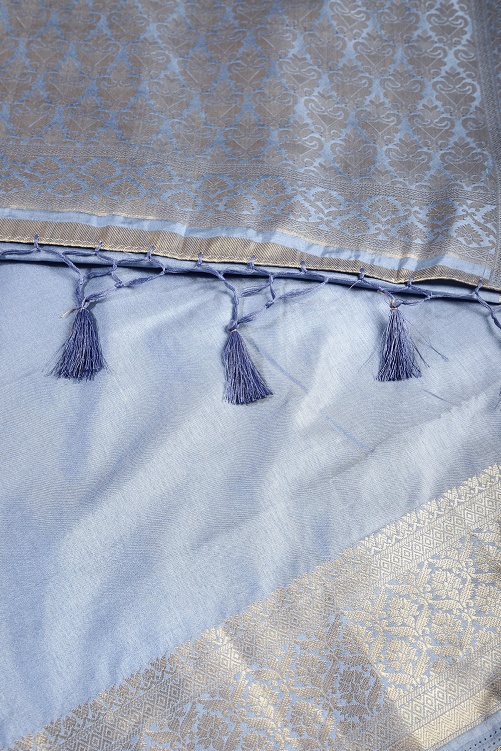Bluish Grey Color Silk Woven Saree